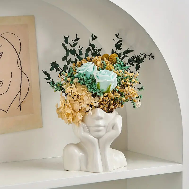 Estelle Hand Vase – White Ceramic Decorative Face Planter Modern Home Decor Living Room Bedroom
