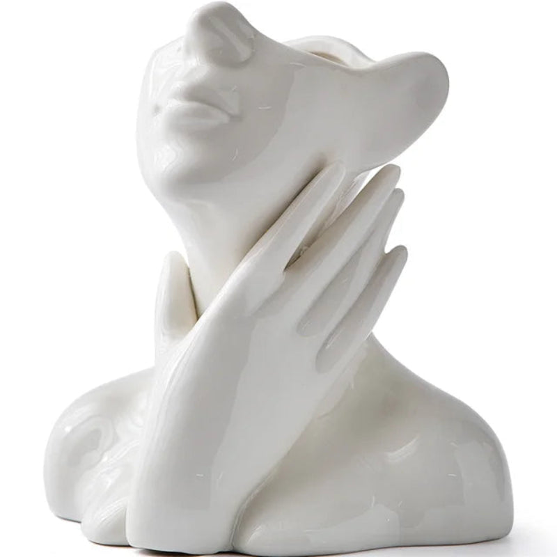 Estelle Hand Vase – White Ceramic Decorative Face Planter Modern Home Decor Living Room Bedroom