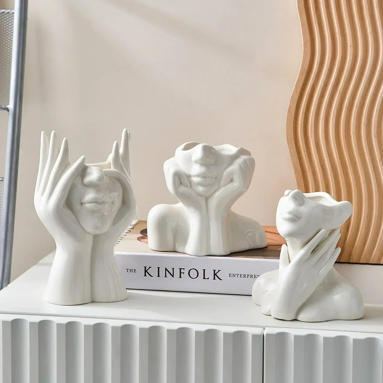 Estelle Hand Vase – White Ceramic Decorative Face Planter Modern Home Decor Living Room Bedroom