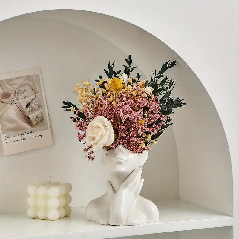 Estelle Hand Vase – White Ceramic Decorative Face Planter Modern Home Decor Living Room Bedroom