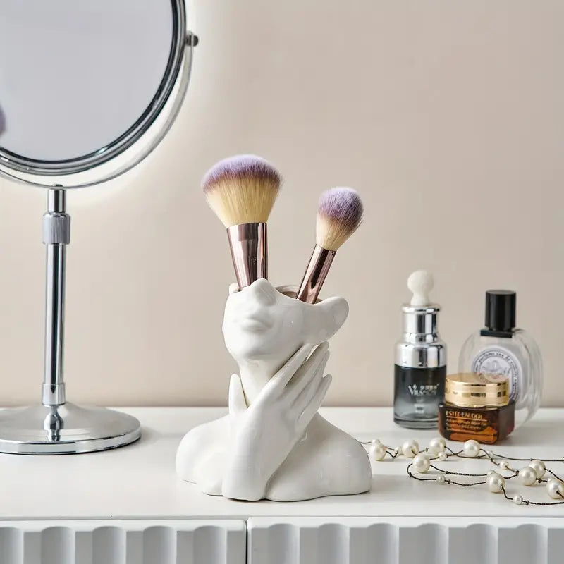 Estelle Hand Vase – White Ceramic Decorative Face Planter Modern Home Decor Living Room Bedroom