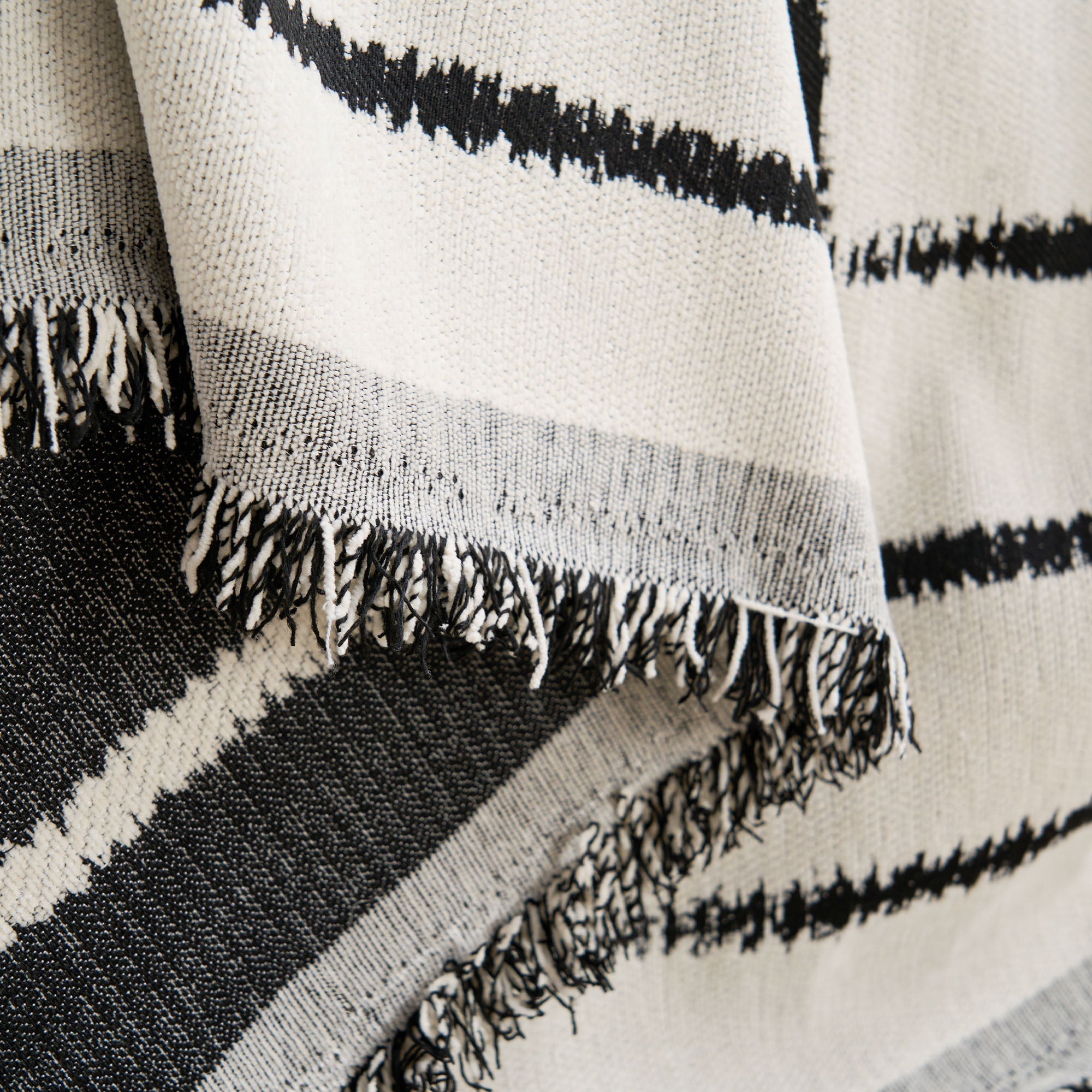 Concentric Geometric Throw Blanket – Modern Black White Striped Cotton Sofa Couch Bed Decorative