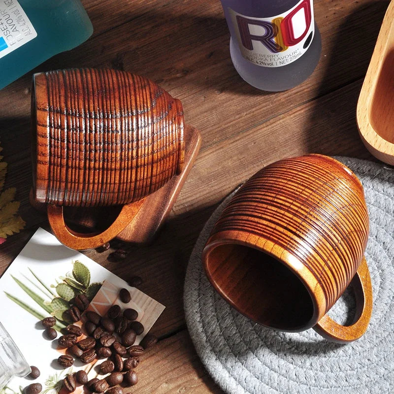 Stratum Barrel Mug – Handcrafted Wood Drinking Cup Natural Grain Texture Ergonomic Handle Coffee Tea