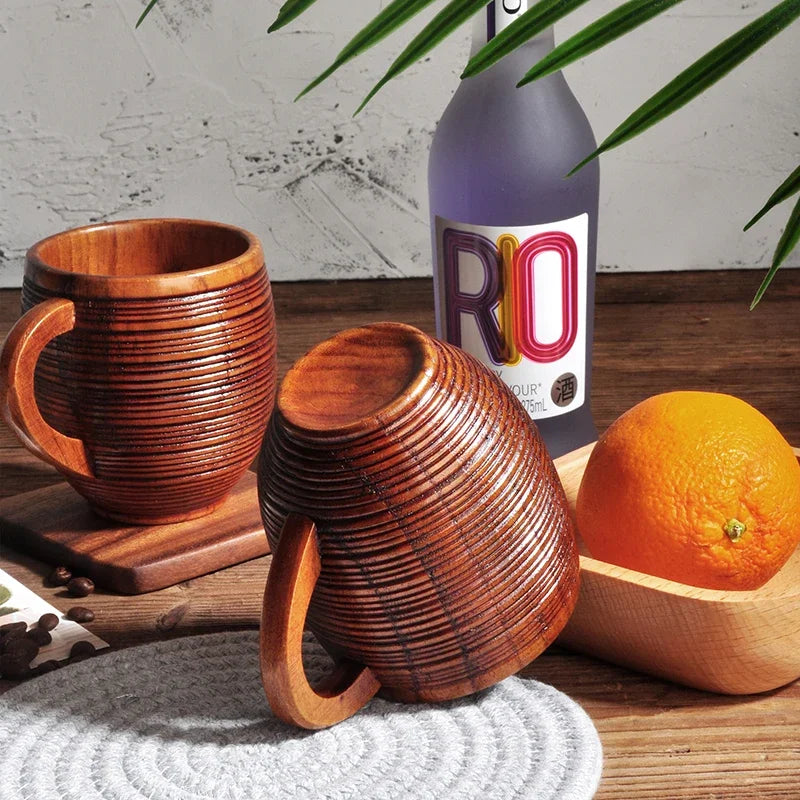 Stratum Barrel Mug – Handcrafted Wood Drinking Cup Natural Grain Texture Ergonomic Handle Coffee Tea