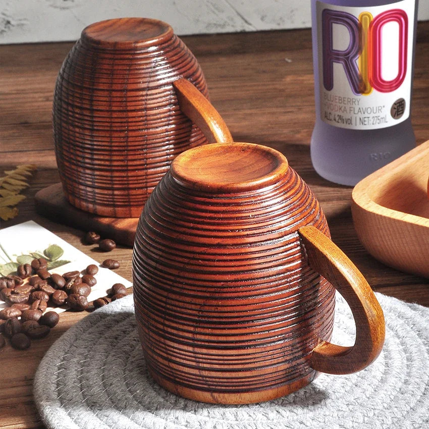 Stratum Barrel Mug – Handcrafted Wood Drinking Cup Natural Grain Texture Ergonomic Handle Coffee Tea