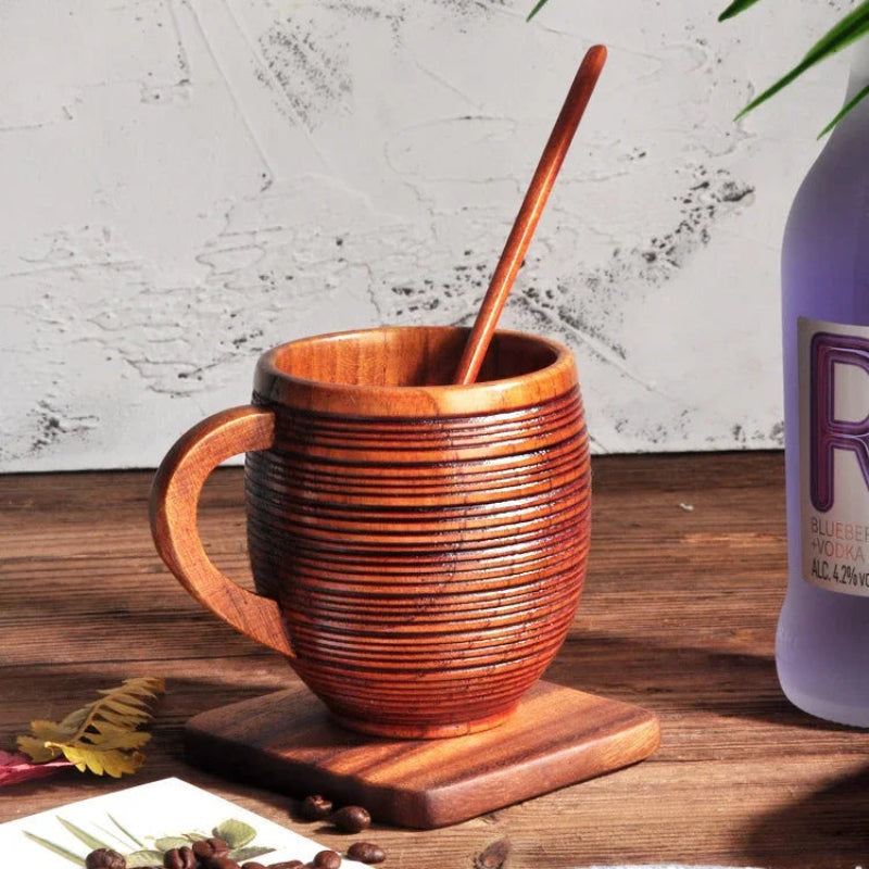 Stratum Barrel Mug – Handcrafted Wood Drinking Cup Natural Grain Texture Ergonomic Handle Coffee Tea