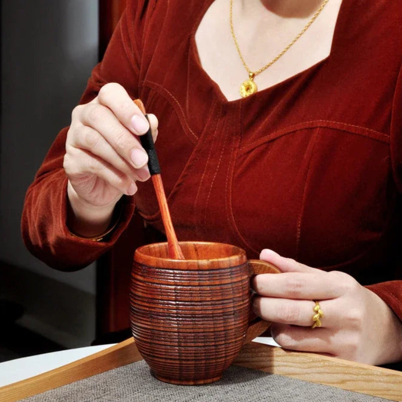 Stratum Barrel Mug – Handcrafted Wood Drinking Cup Natural Grain Texture Ergonomic Handle Coffee Tea