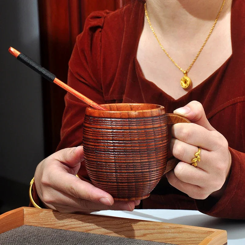 Stratum Barrel Mug – Handcrafted Wood Drinking Cup Natural Grain Texture Ergonomic Handle Coffee Tea