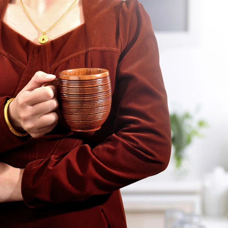 Stratum Barrel Mug – Handcrafted Wood Drinking Cup Natural Grain Texture Ergonomic Handle Coffee Tea