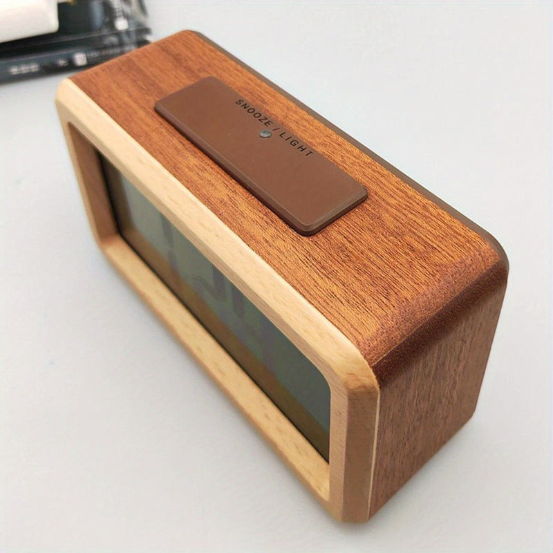 Grenwood Digital Alarm Clock – Wood Frame LCD Display Temperature Calendar Bedroom Nightstand