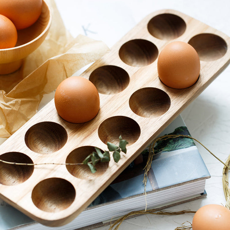 Cadell Egg Tray – Acacia Wood 12-Slot Kitchen Storage Organizer Natural Farmhouse Display Holder