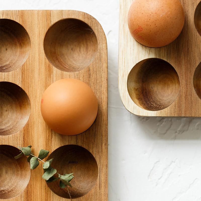 Cadell Egg Tray – Acacia Wood 12-Slot Kitchen Storage Organizer Natural Farmhouse Display Holder