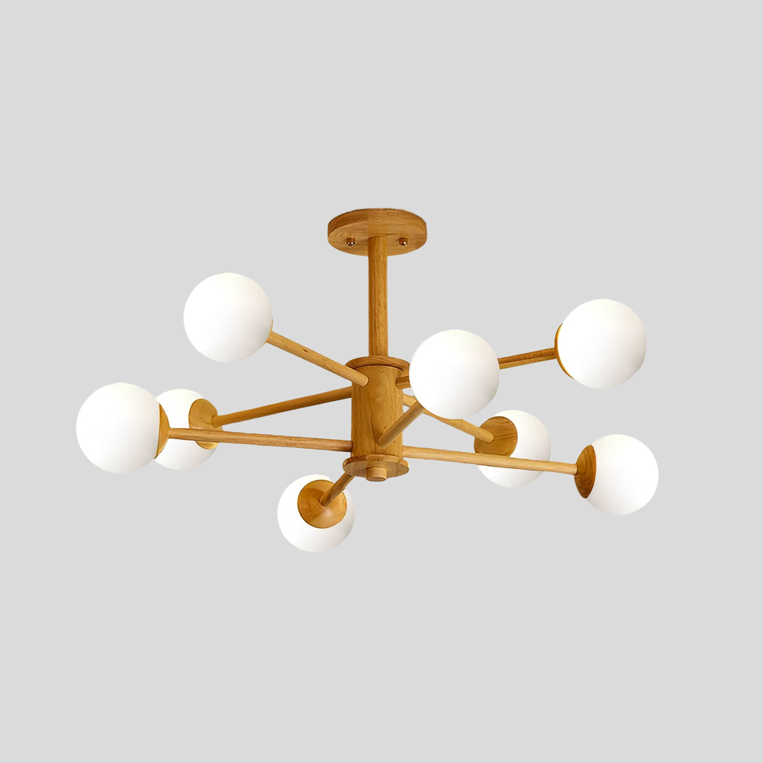 Wooden Globe Ceiling Light – Modern Multi-Arm LED Fixture