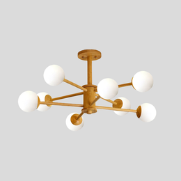 Wooden Globe Ceiling Light – Modern Multi-Arm LED Fixture