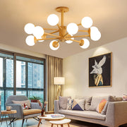 Wooden Globe Ceiling Light – Modern Multi-Arm LED Fixture