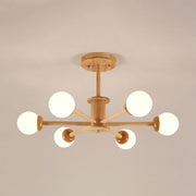 Wooden Globe Ceiling Light – Modern Multi-Arm LED Fixture