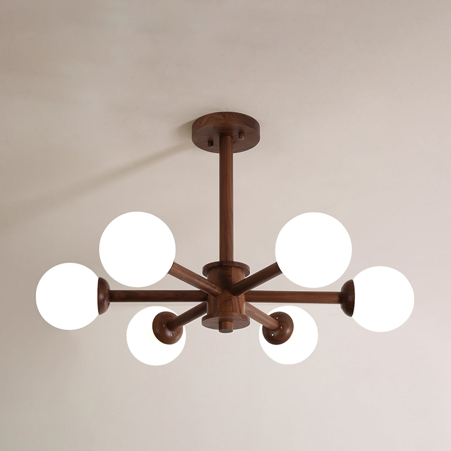 Wooden Globe Ceiling Light – Modern Multi-Arm LED Fixture