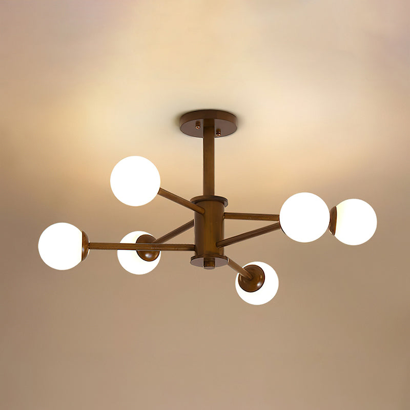 Wooden Globe Ceiling Light – Modern Multi-Arm LED Fixture