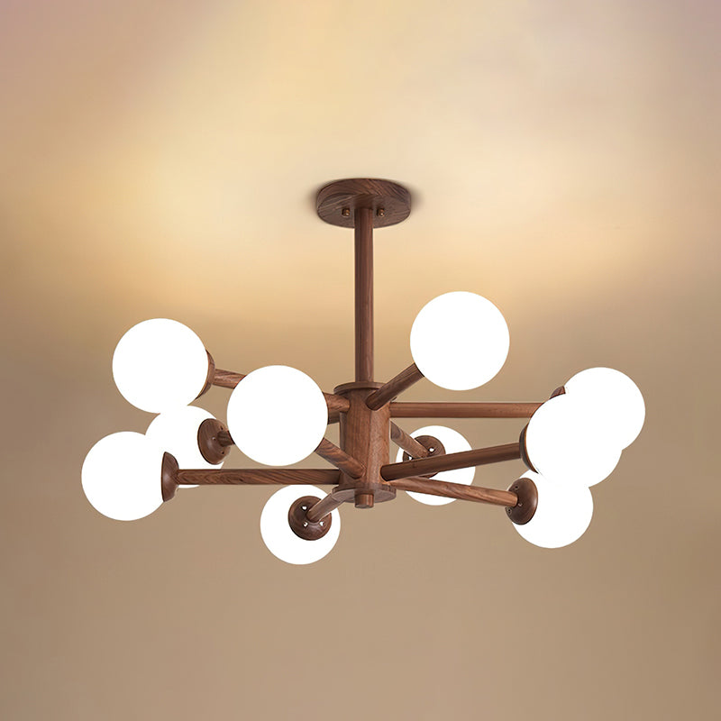 Wooden Globe Ceiling Light – Modern Multi-Arm LED Fixture