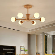 Wooden Globe Ceiling Light – Modern Multi-Arm LED Fixture