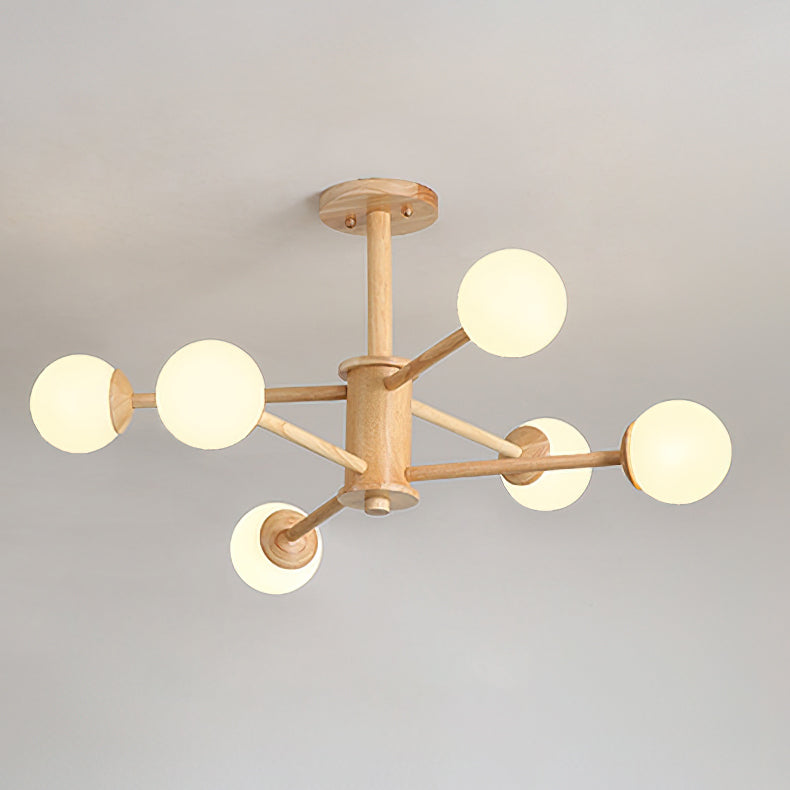 Wooden Globe Ceiling Light – Modern Multi-Arm LED Fixture