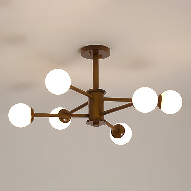 Wooden Globe Ceiling Light – Modern Multi-Arm LED Fixture