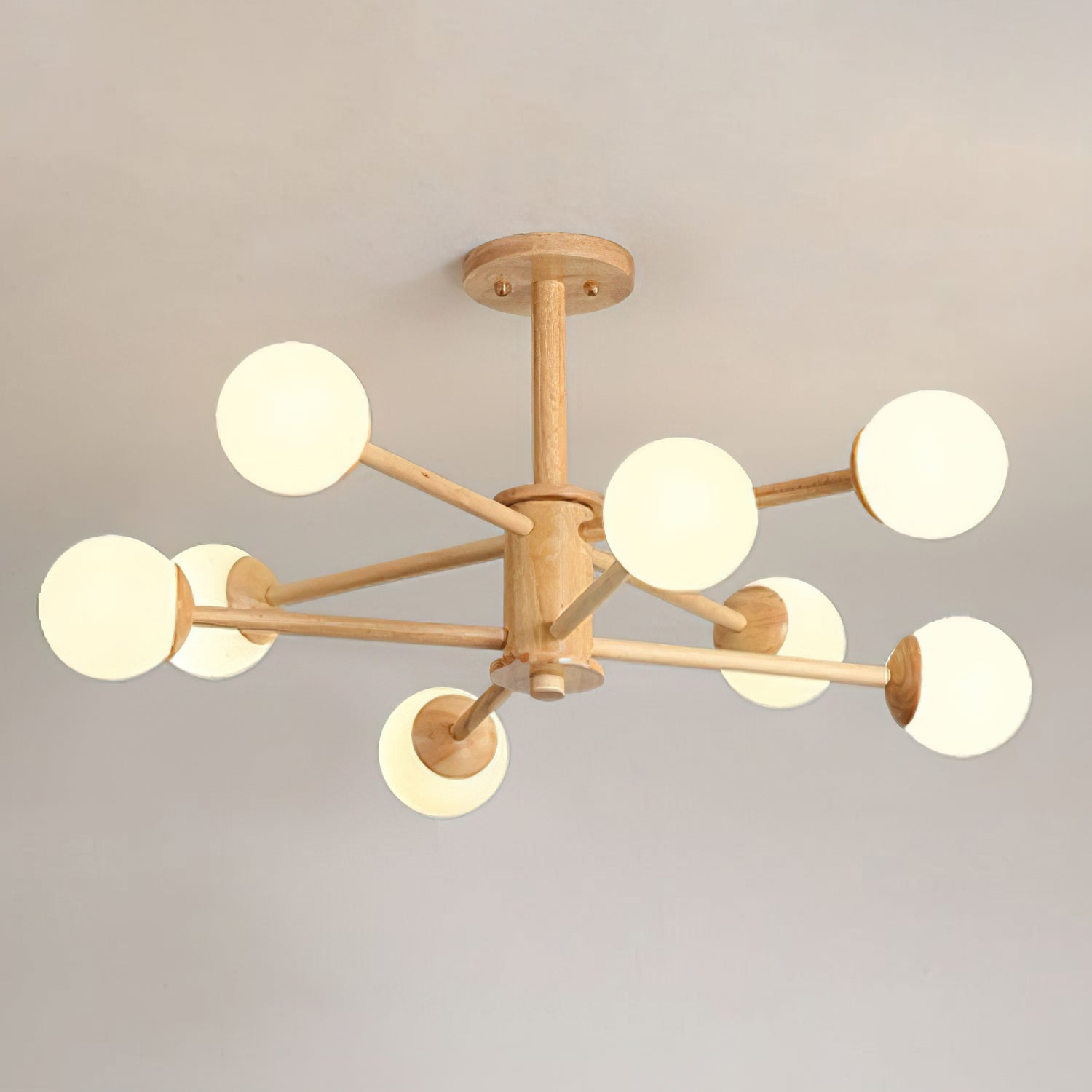 Wooden Globe Ceiling Light – Modern Multi-Arm LED Fixture