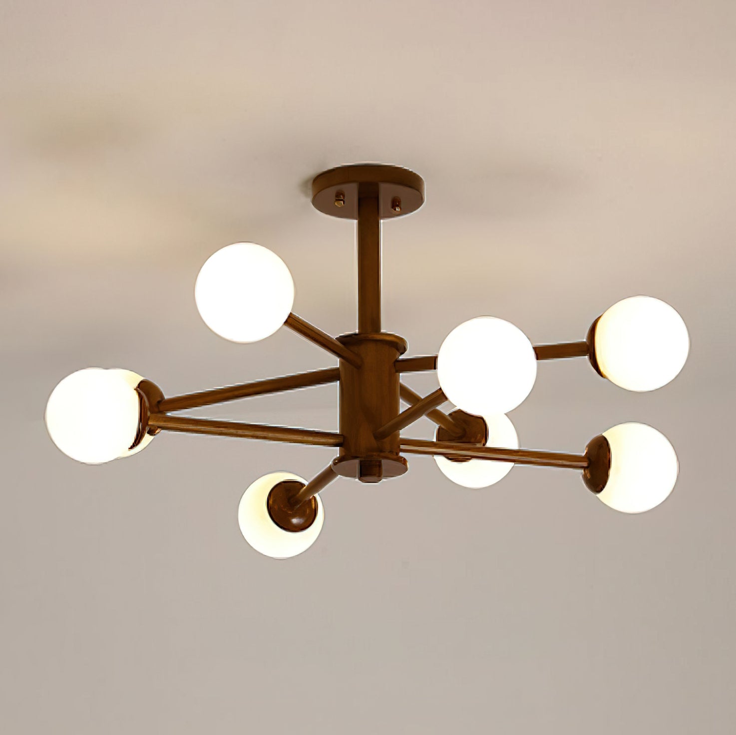 Wooden Globe Ceiling Light – Modern Multi-Arm LED Fixture