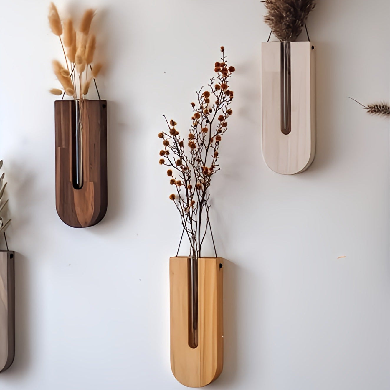 Verdant Wall Planter – Hanging Wood Glass Vase Holder Living Room Bedroom Decorative Wall Mounted