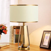 Brushed Gold Metal Table Lamp – Modern Fabric Shade Bedroom Light