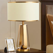 Brushed Gold Metal Table Lamp – Modern Fabric Shade Bedroom Light