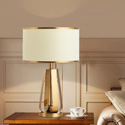 Brushed Gold Metal Table Lamp – Modern Fabric Shade Bedroom Light
