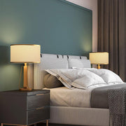 Brushed Gold Metal Table Lamp – Modern Fabric Shade Bedroom Light