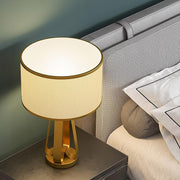 Brushed Gold Metal Table Lamp – Modern Fabric Shade Bedroom Light