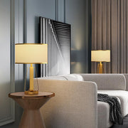 Brushed Gold Metal Table Lamp – Modern Fabric Shade Bedroom Light