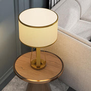 Brushed Gold Metal Table Lamp – Modern Fabric Shade Bedroom Light