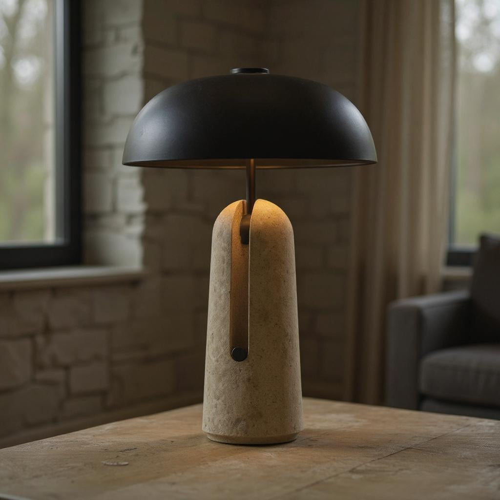 Stone Base Dome Table Lamp – Modern Ambient Bedside Light