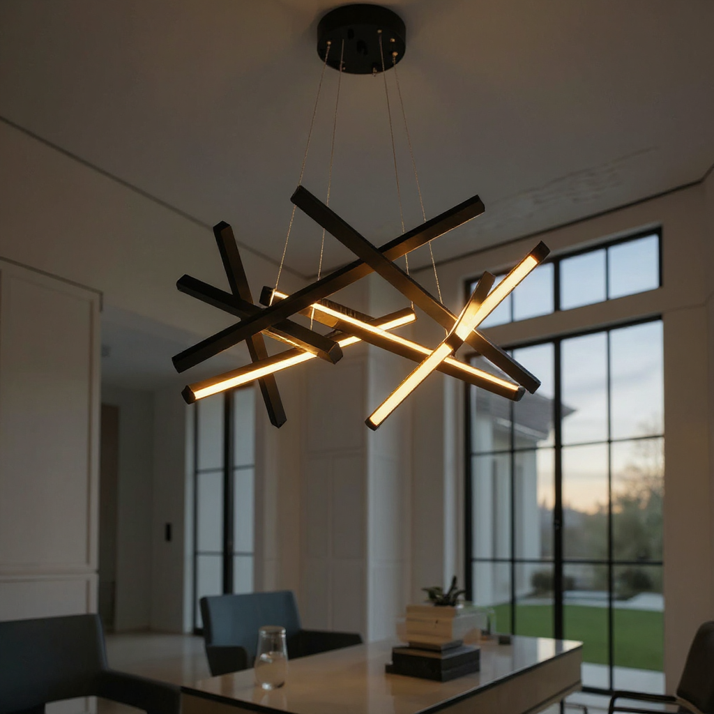 Intersecting Linear LED Chandelier – Modern Starburst Dining Room Living Room Pendant
