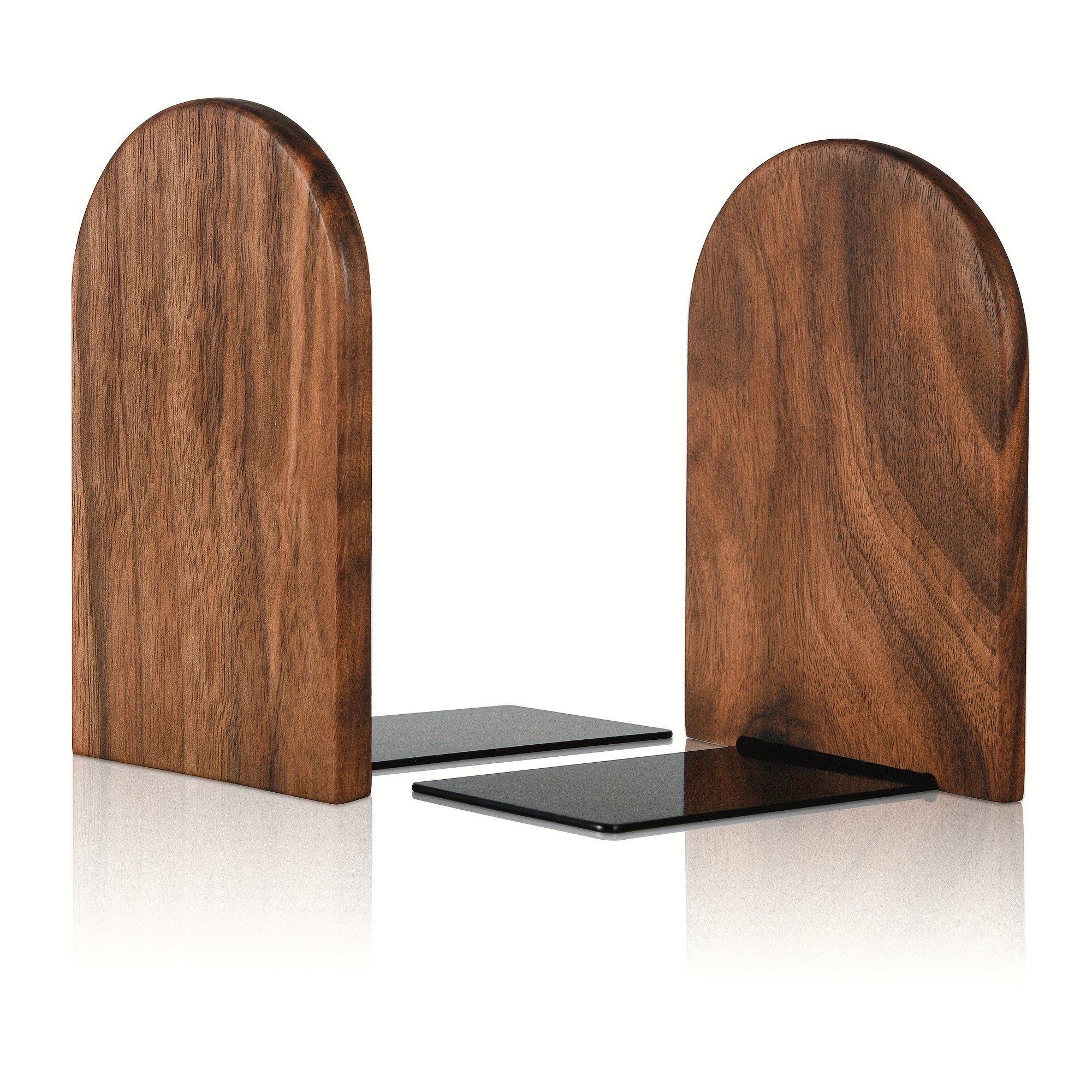 Valterra Arch Bookends – Walnut Wood Book Holders Heavy Duty Desk Shelf Office Decor Organizer