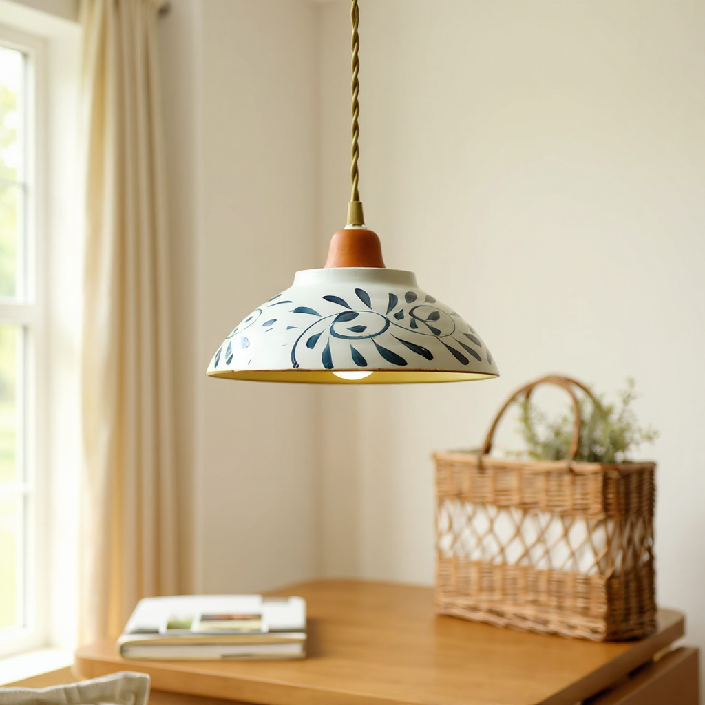 Arden Hand-Painted Ceramic Pendant - Blue Pattern Hanging Ceiling Light