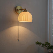 Brass Ribbed Glass Wall Lamp  – Textured Dome Pull-Chain Switch