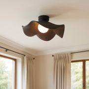 Lotus Leaf Flush Ceiling Light – Curved Wood LED Fixture
