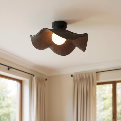 Lotus Leaf Flush Ceiling Light – Curved Wood LED Fixture