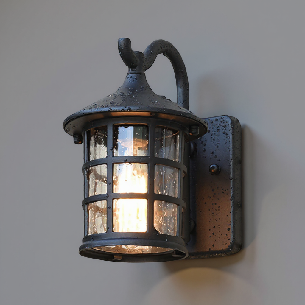 Harborside Nautical Outdoor Wall Lantern – Weathered Black Seeded Glass Porch Light Fixture