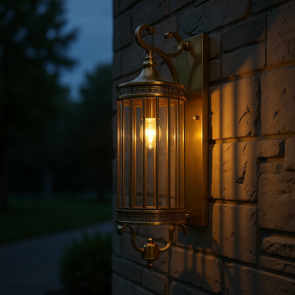 Regent Column Lantern Wall Sconce - Vintage Brass Glass Outdoor Porch Entryway Wall Light Fixture