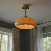 Amber Glass Semi Flush Ceiling Light – Mid-Century Modern Lighting Fixture