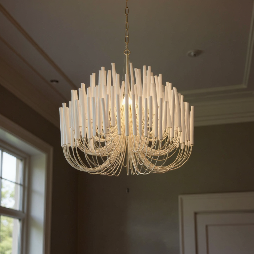 Cascade Reed Chandelier – LED Sculptural Tiered Ceiling Lighting Fixture