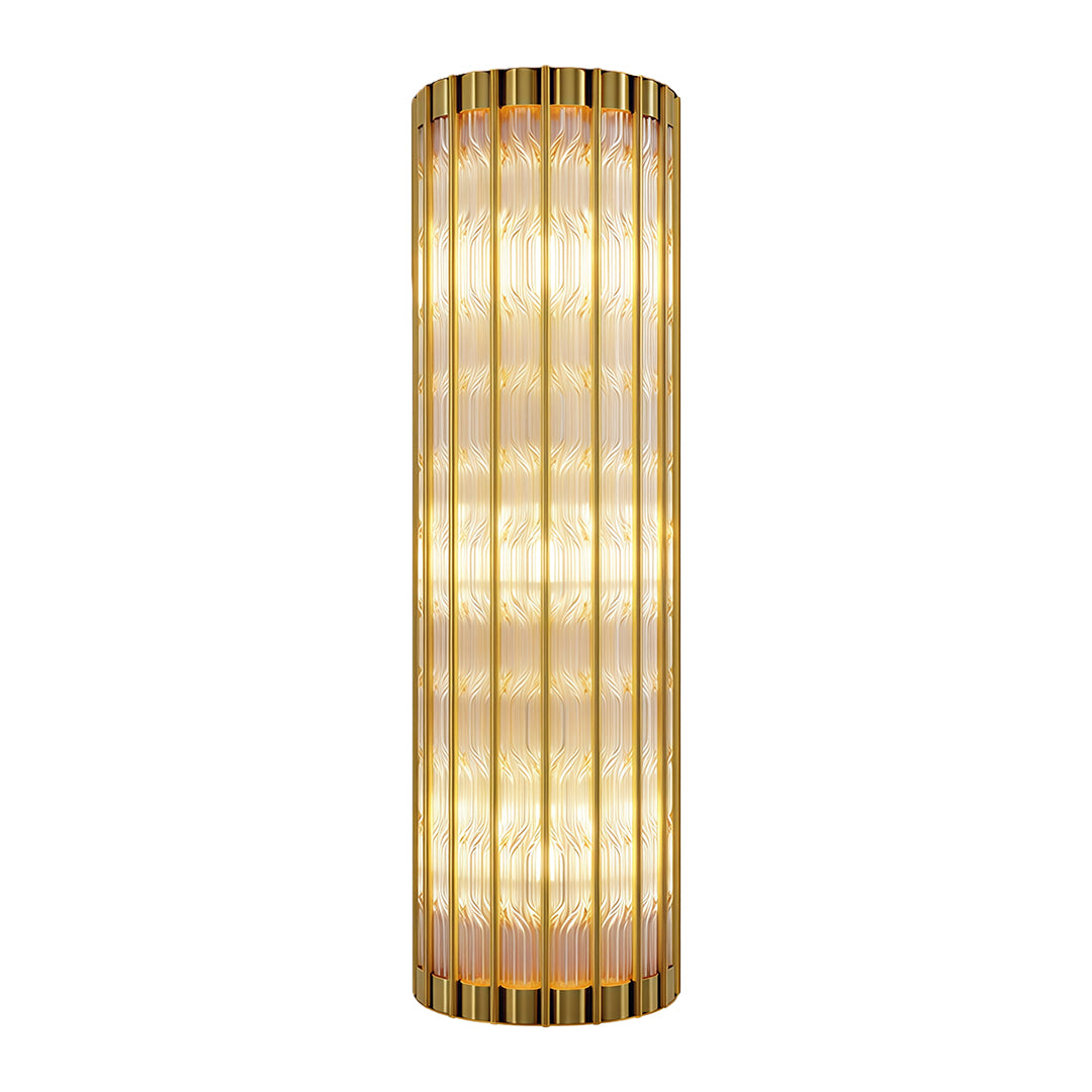 Aurelius Fluted Crystal Wall Lamp  – Cylindrical Glass Brass Interior Wall Lighting Fixture