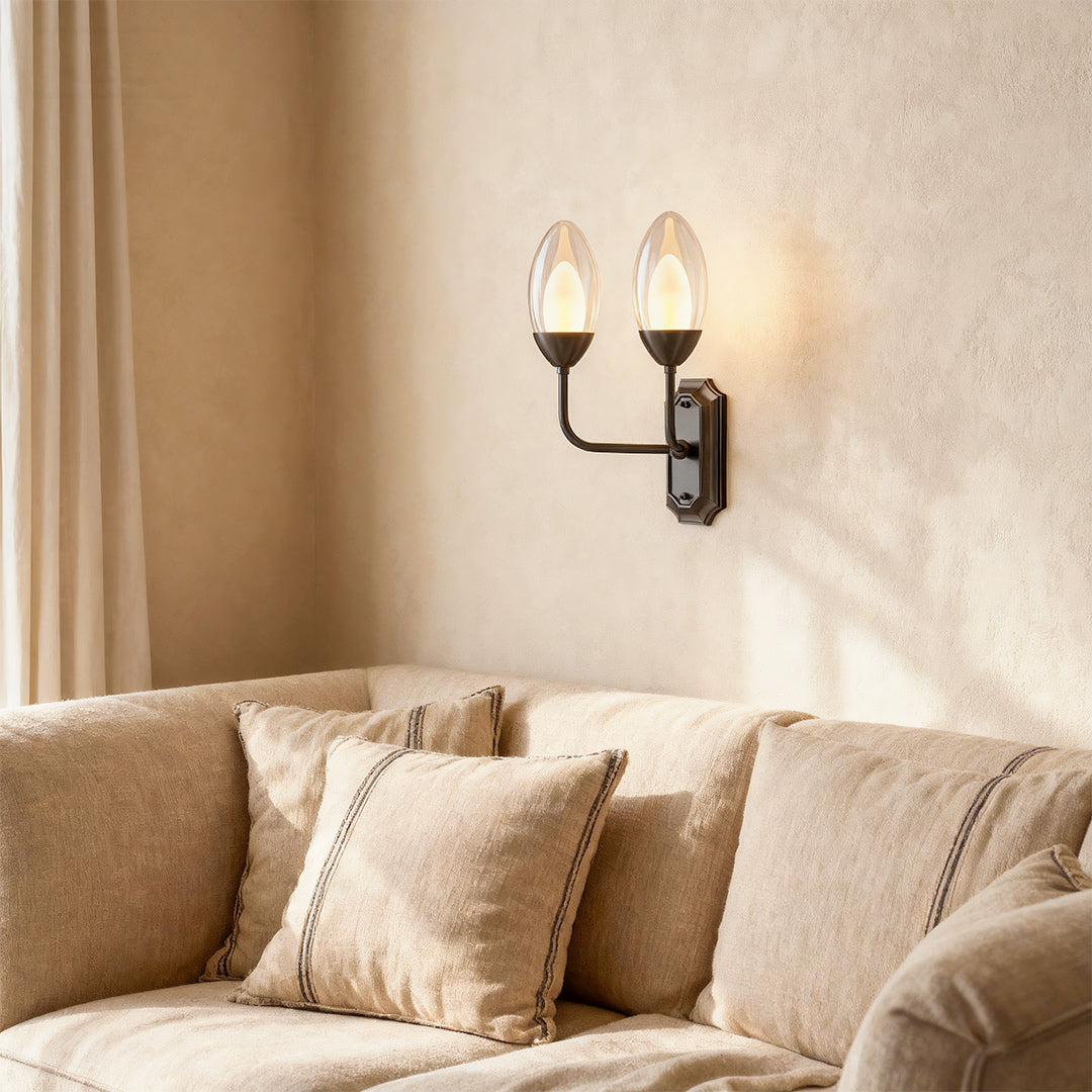 Elysia Twin Glass Wall Lamp – Dual Arm Architectural Interior Wall Lighting Fixture
