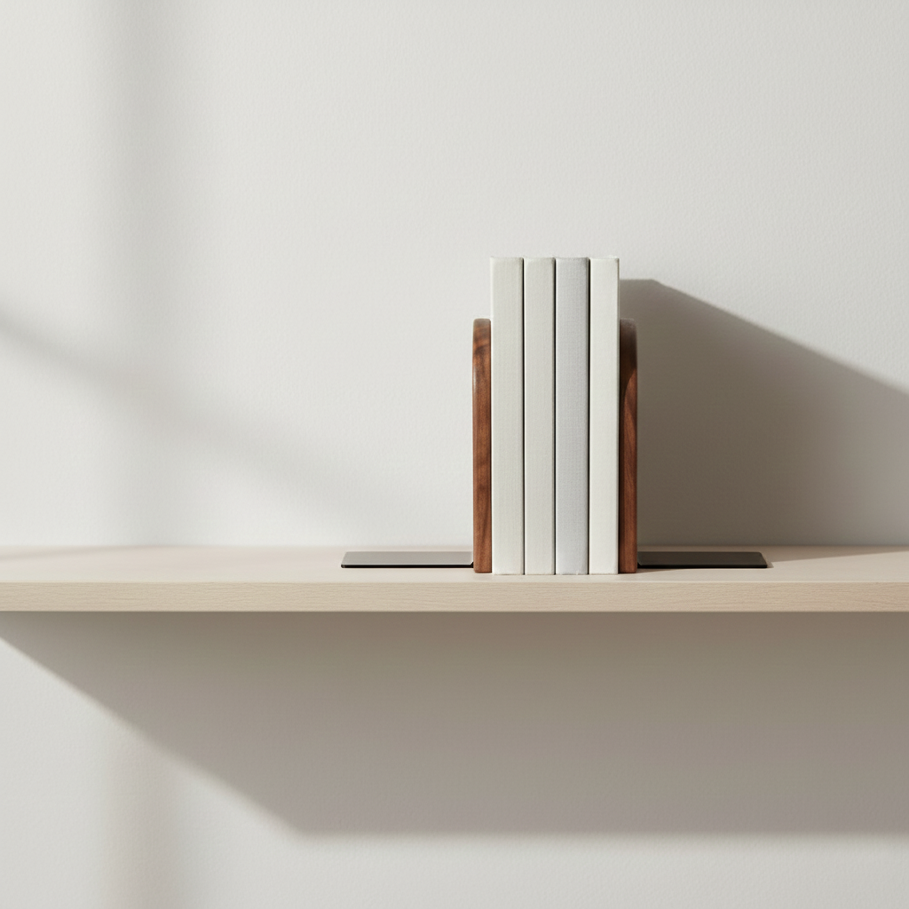 Valterra Arch Bookends – Walnut Wood Book Holders Heavy Duty Desk Shelf Office Decor Organizer